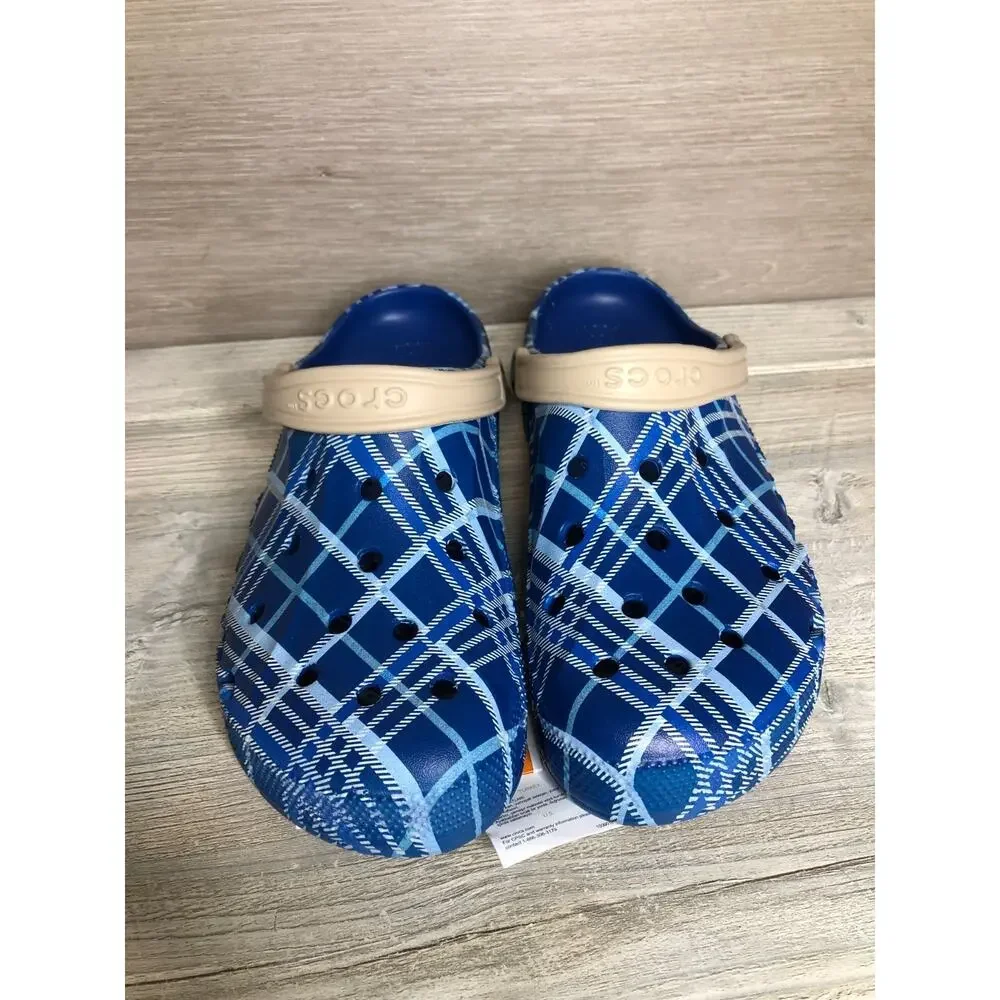 NWT Crocs Baya Holiday Plaid Clogs Blue Jean Sandals Unisex Shoe Mens Size 11